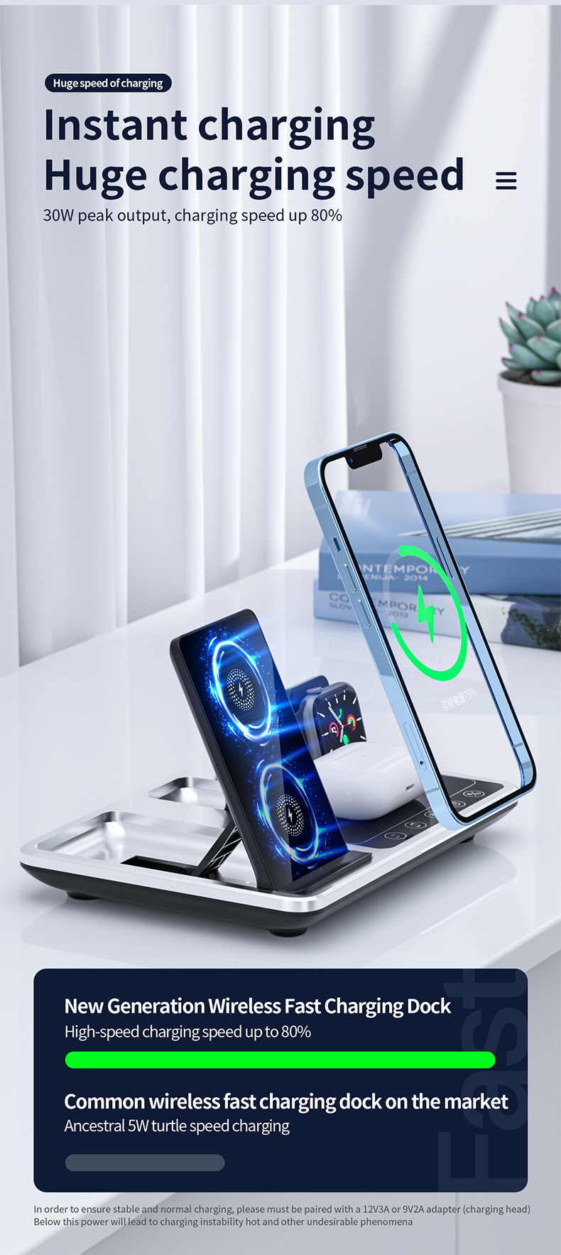 Black Fast Wireless Charger With 15W Maximum Output Power And Smart Touch Control