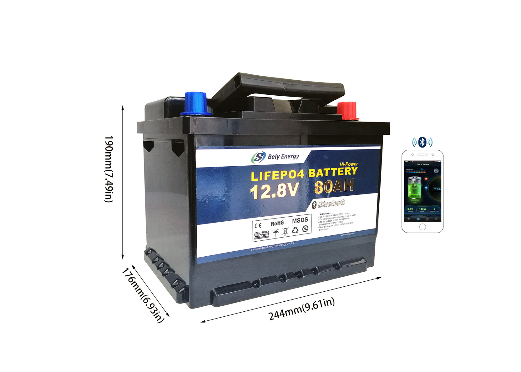Lawn Mower GPS BMS Lithium Ion Battery 12V 80Ah LiFePO4 Battery 1024Wh