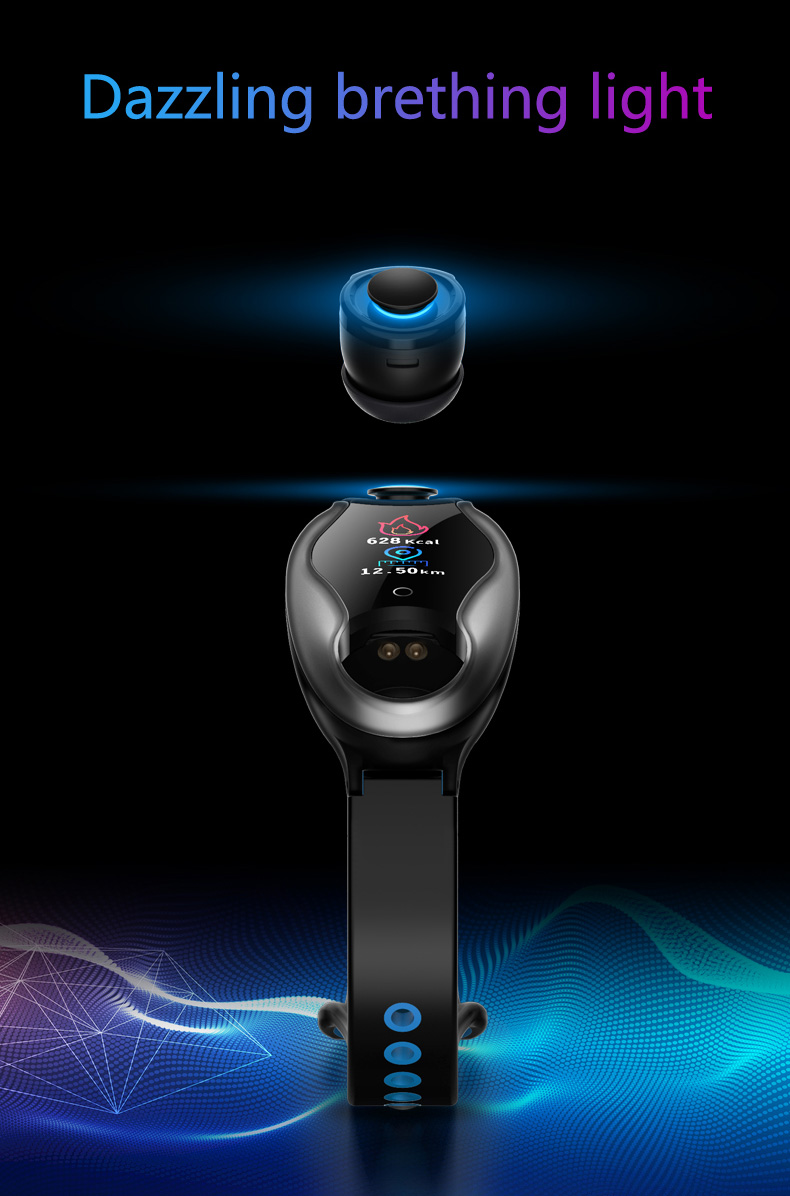 Magnetic Silicone Strap Smart Watch 0.96inch TFT Bracelet Wireless Bluetooth Earphone 2 In 1