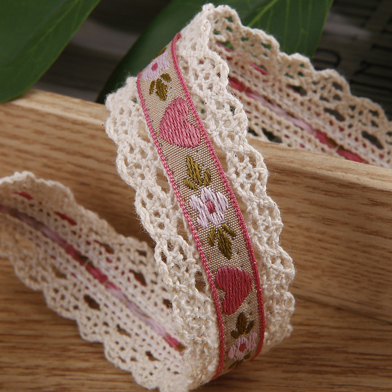 2.5cm Lace Edged Flroal Jacquard Ribbon Gift Packing Polyester Ribbon For Packaging