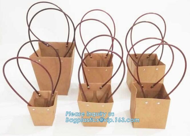 OEM Logo Printed Paper Packaging Bag Custom Good Quality Flower Carrier Bag,Art Paper Flower Carrier Bag Shopping Bags W