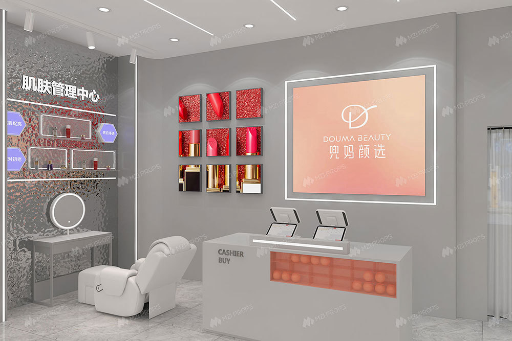 Retail Store Display Furniture Luxury Shop Cabinet Skincare Display Rack for Makeup Store Design