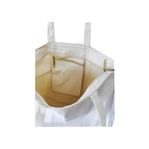 Squared Off Bottom Cotton Tote Bags With Inside Zippered Pocket