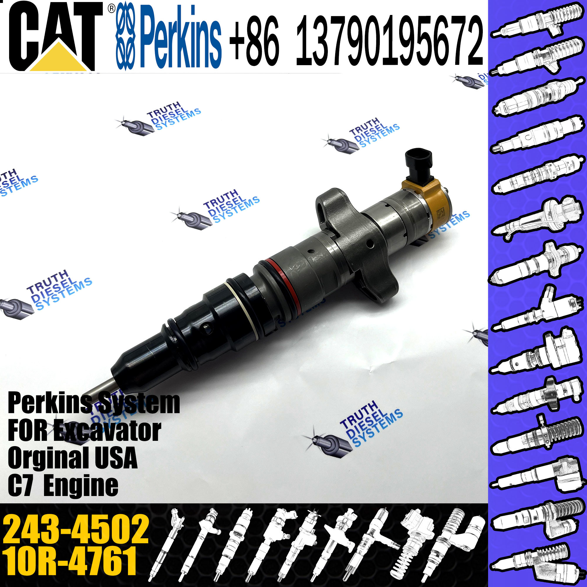 WEIYUAN warranty guaranteed factory price C7 Common Rail Injector 10R-4761 243-4502 For CAT engine