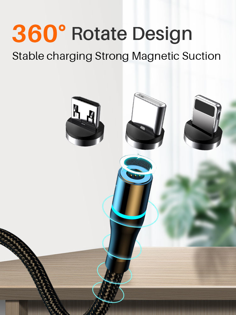 Nylon Braided 5A Magnetic 3 In 1 USB Charging Cable 45g