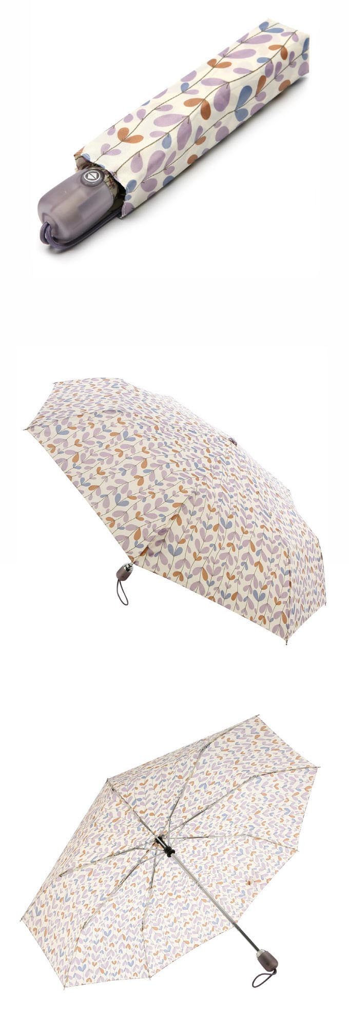 Colorful Leaf Pattern 8mm Metal Shaft Foldable Umbrella For Women