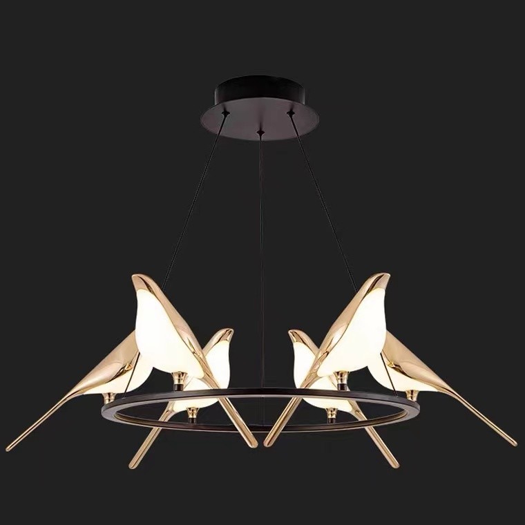 Sea Shipping Gold Round Bird Mounted LED Chandelier