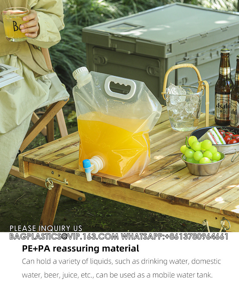 Custom Drink Liquid Spout Pouch Bag Packaging Plastic Fruit Water Juice Pouch 5L Stand Up Pouch With Tap Spout