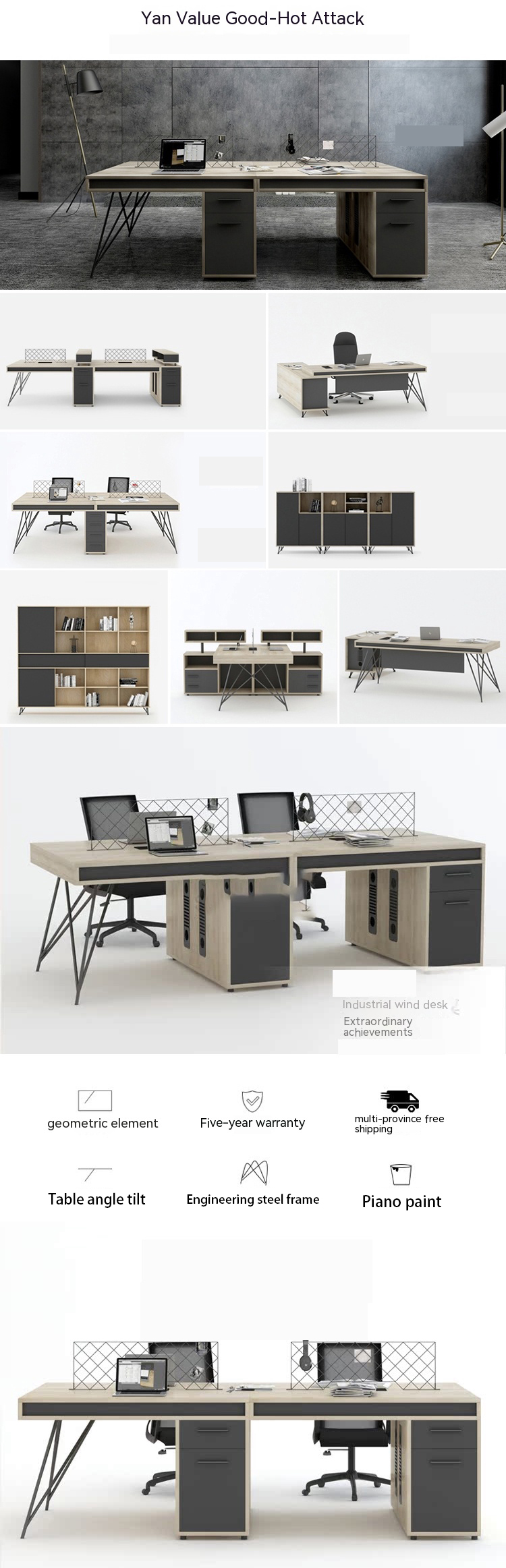 Simple Modern Office Furniture Table and Chair Combination for Open Staff Workstation