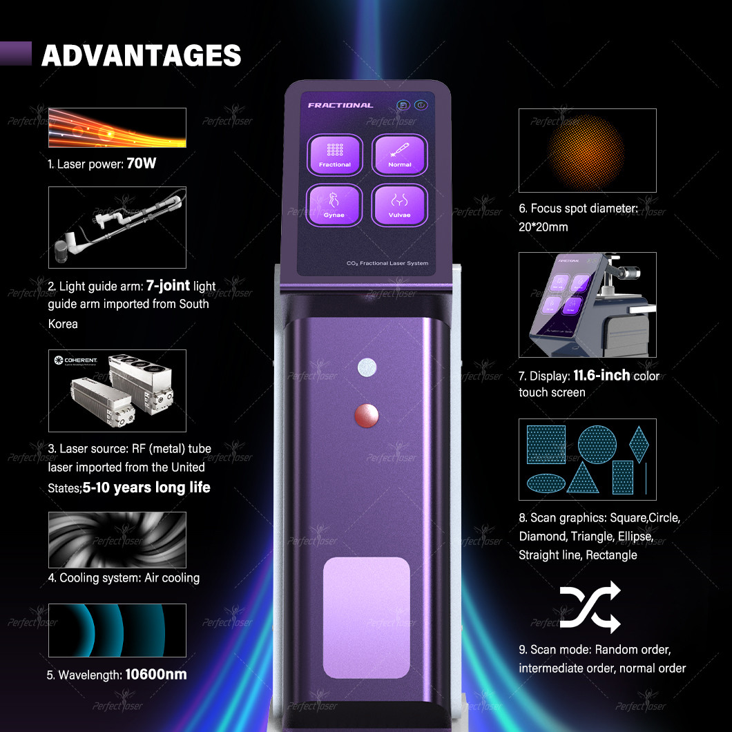 Fractional Co2 Laser RF Tube 100W Big Power Acne Pigment Scar Removal Skin Rejuvenation Vaginal Tightening Machine