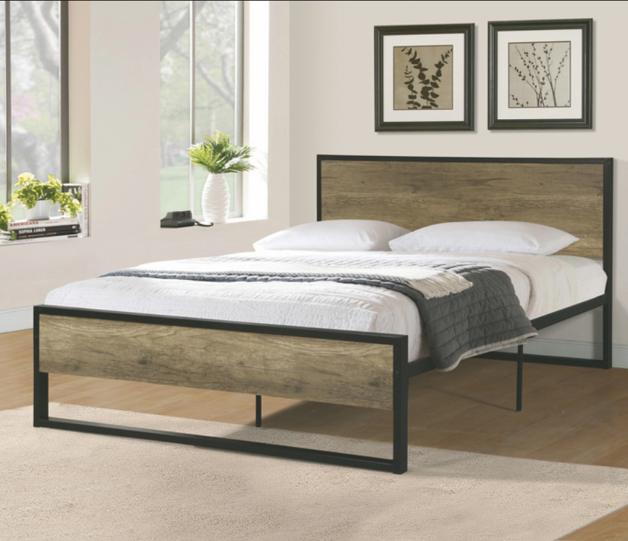 Roydom Wooden Metal Furniture Full Size Iron Bed Frame With Wood Headboard
