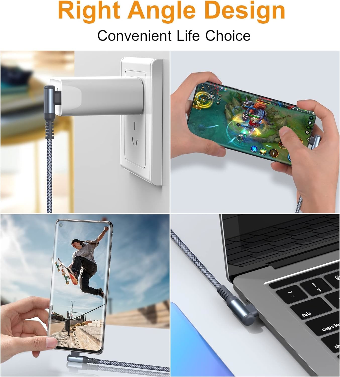 3A USB Type C Cable Right Angle Nylon Braided for iPhone Samsung Galaxy
