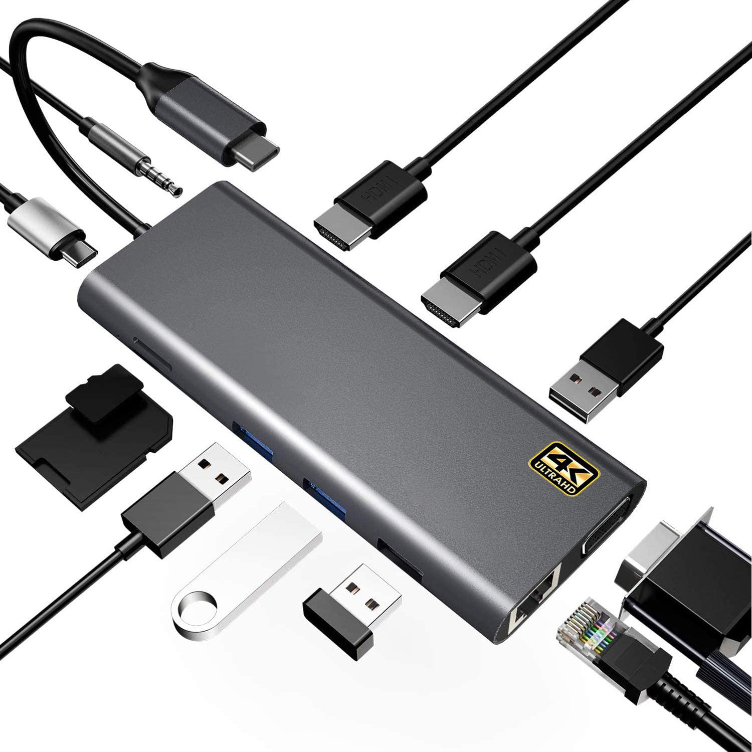 Usb-C Hub Docking Station Hdmi Dual Monitor Adapter For Laptop Docking Station