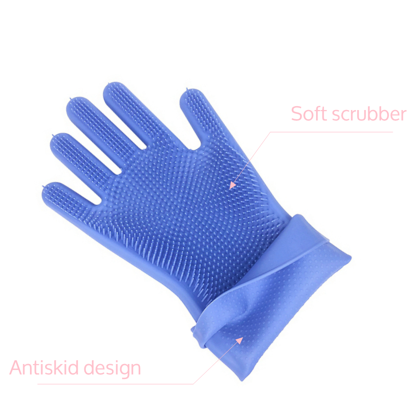 Non-slip Design New Fancy Multifunctional Scrubber Cleaning Glove 100% Food Grade Silicone Rubber Sponge Brush with five fingers