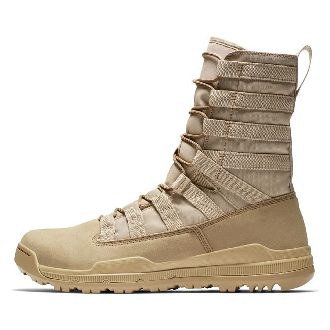 Khaki Genuine Leather Upper Boots Nylon Reinforced With Rubber Outsole