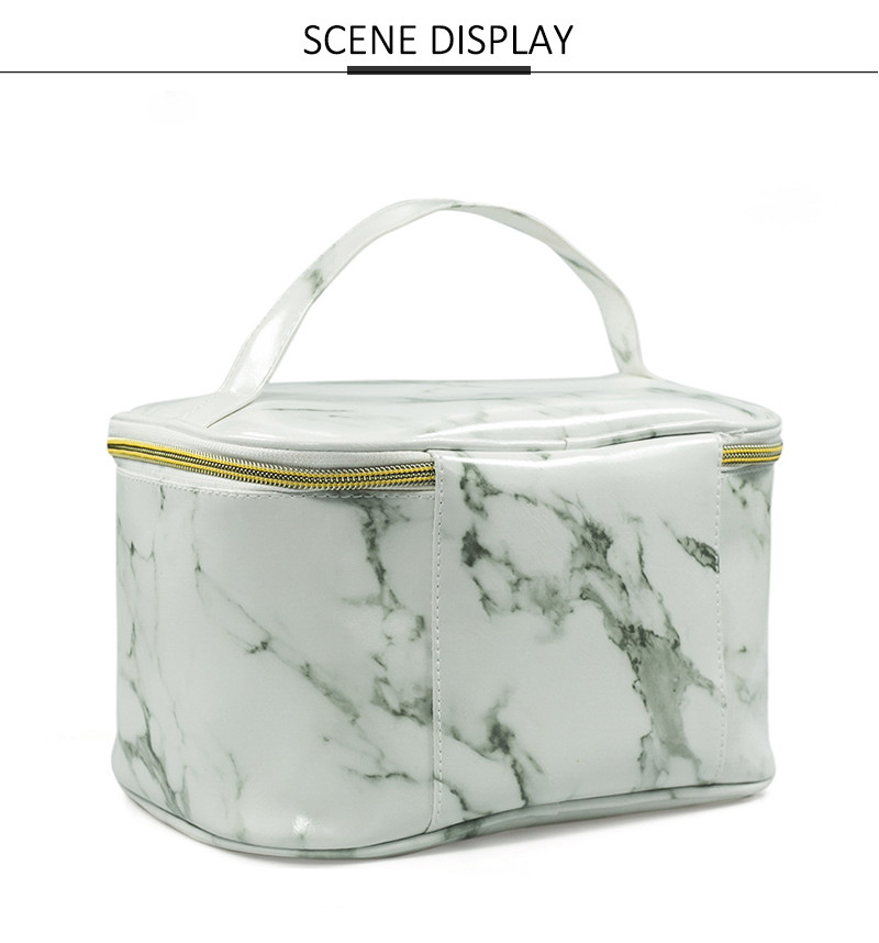 Zipper Closure Ladies Marble PU Leather Makeup Bag Case