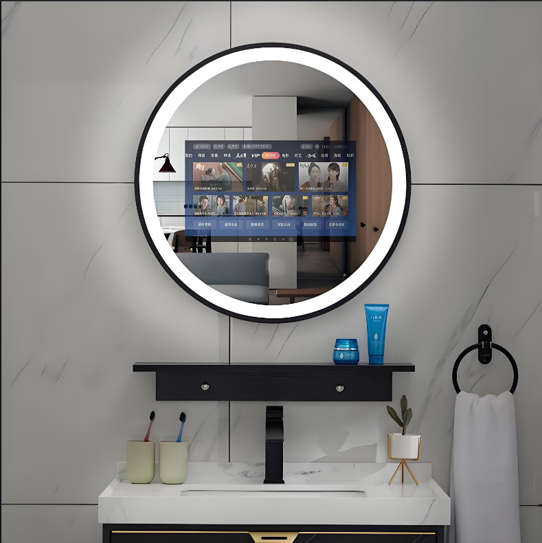 Circle Smart LED Bathroom Mirror Built-in TV Screen Android Wi-Fi Bluetooth