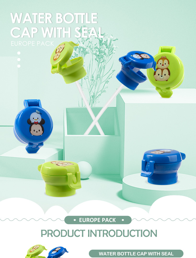 Cartoon design wholesale child resistance cap cute plastic water bottle caps with straw