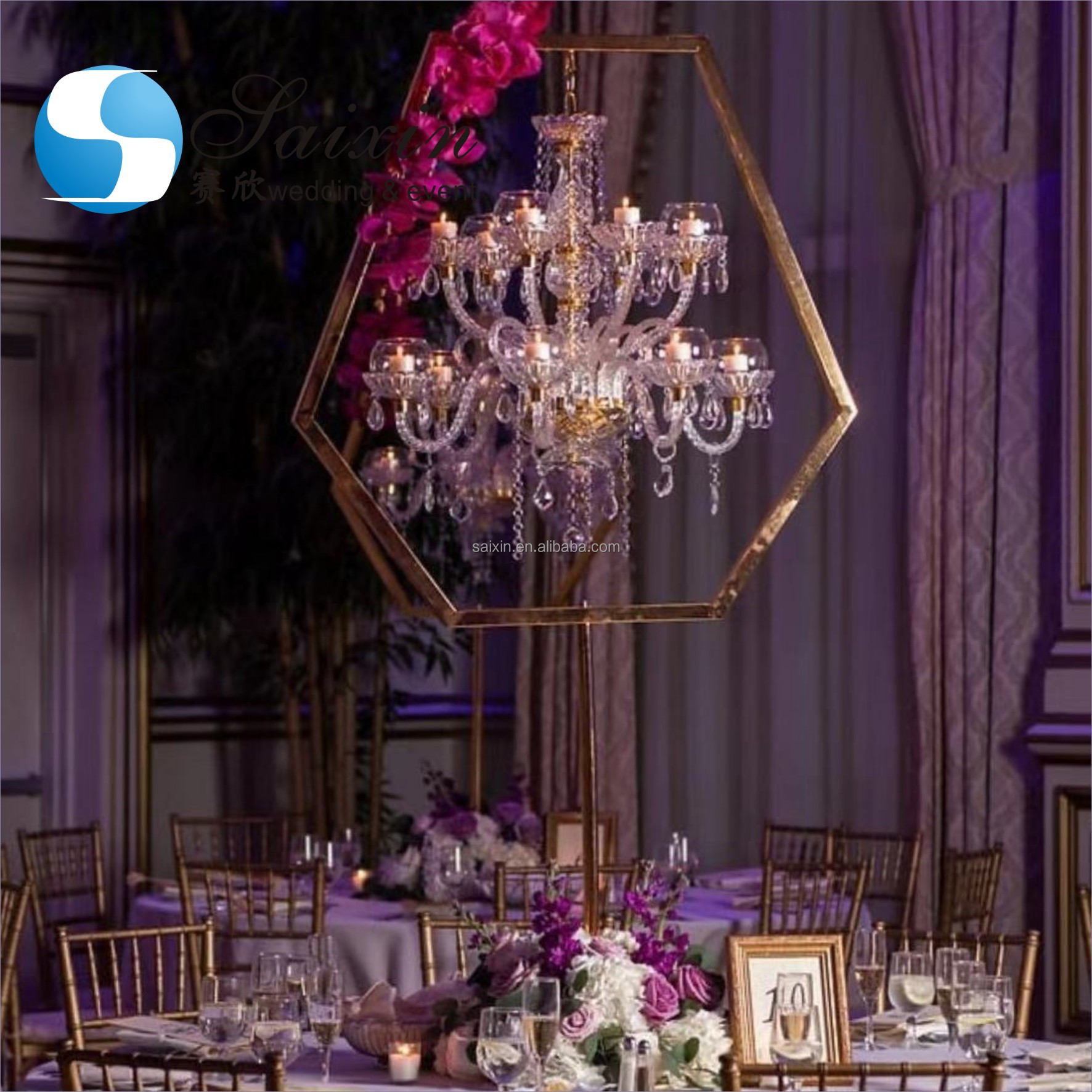 Gold Wedding Flower Stand Centerpiece Unique Metal Flower Stand 97cm