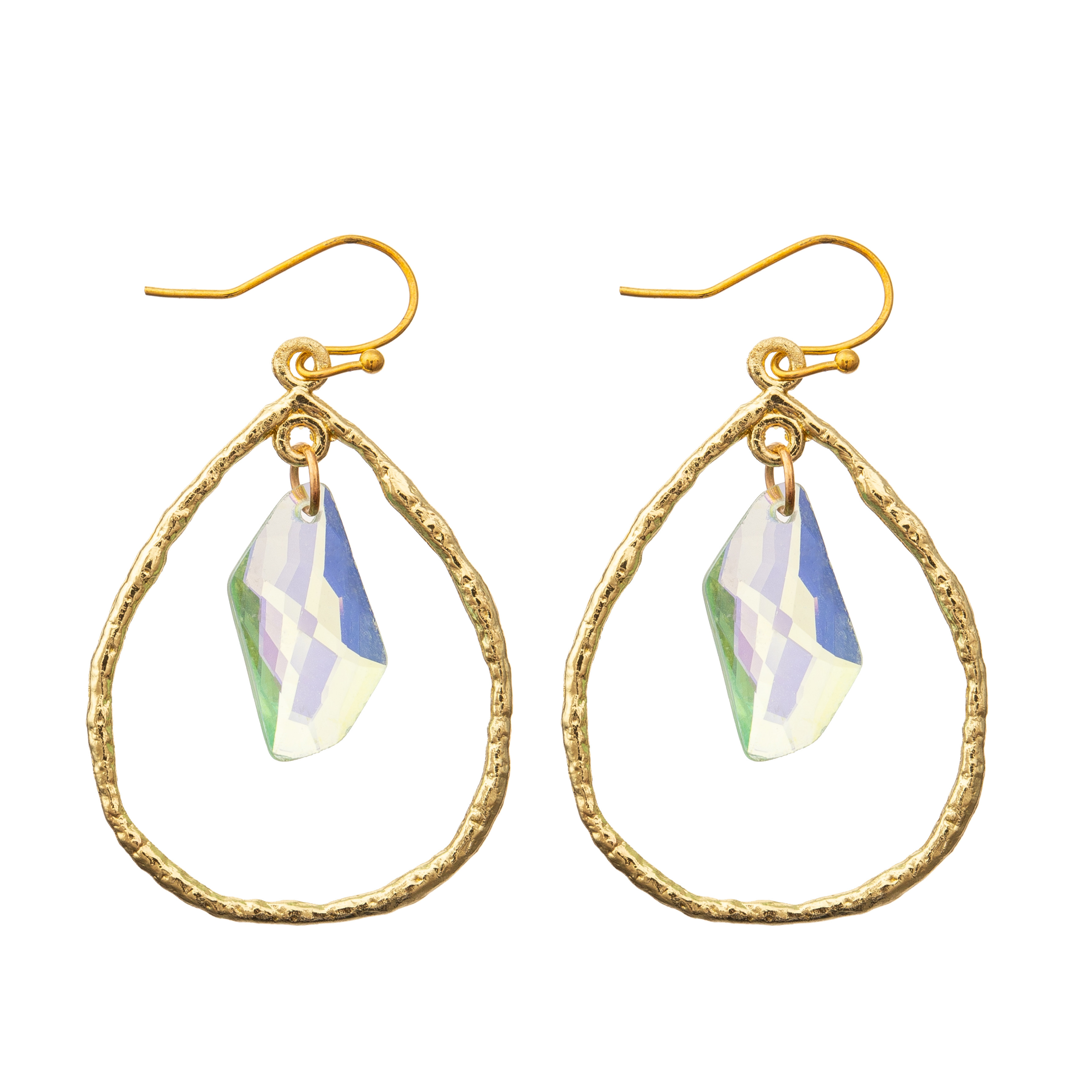Jewelry Gold Plated Dangle Enamel Hoop Earrings Oval Zircon Hook Drop Earrings