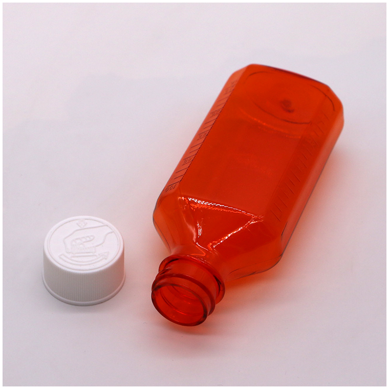100cc PET Amber/Orange Maple Cough Syrup Oral Liquid Bottle with CRC Cap and Heat Seal
