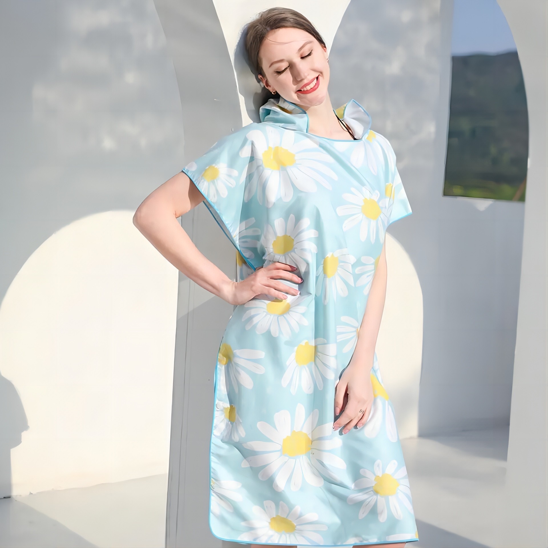 Hooded Microfiber Sand Free Terry Beach Towel Poncho Square Shape