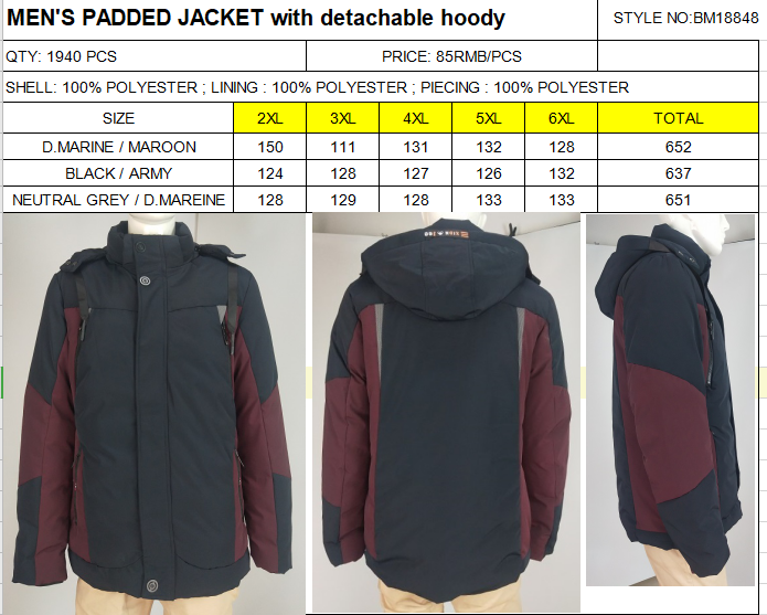 2XL-6XL Large Mens Lightweight Jacket , Hooded Black Padded Jacket Mens