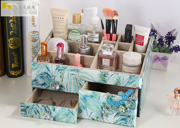 Stackable Desktop Organizer Box Glass Makeup Organizer Elegant Design