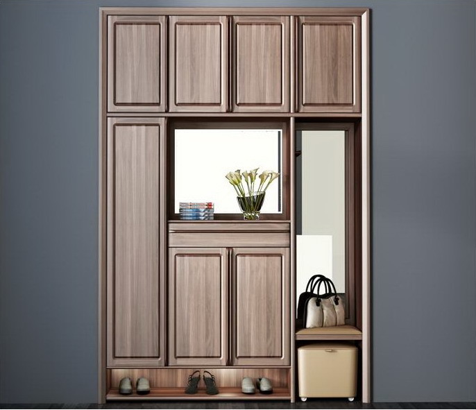 Custom Public aera Furniture Walnut wood Built in Wall Wine Display Cooler and Hall Concierge cabinet