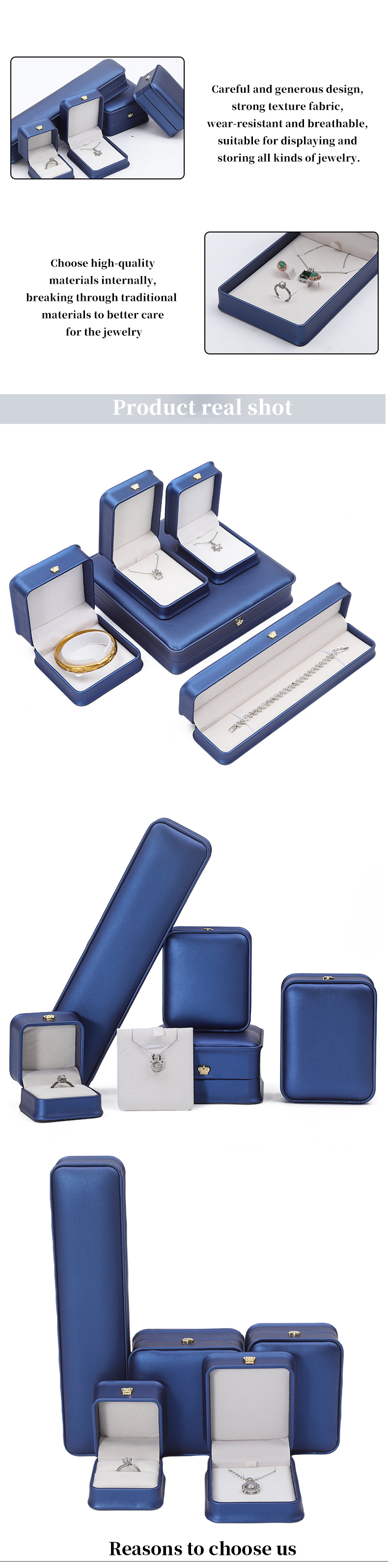 Newest Jewelry Package Blue Leather Crown Jewelry Box for Bracelet Pendant Necklace Ring
