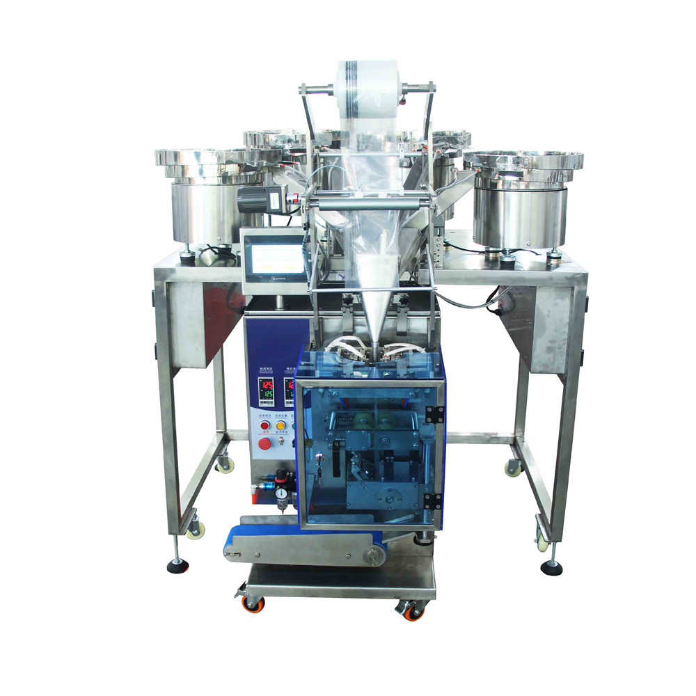 Four Vibrator Bowl Packaging Machine Fastener Bolt Lock Washer Nuts Counting Packing System with Vibrating Feeder