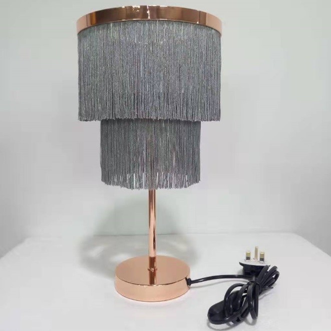 Vintage 2 Layer Pink Fringe Table Lamp H0.4m With Brass Base