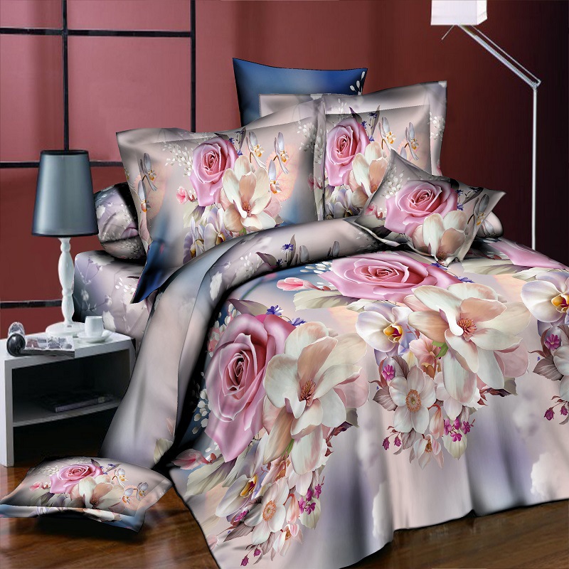 Home Customized Color Microfiber Quilt Cover Bed Sheet Bedding Set with Digital Print