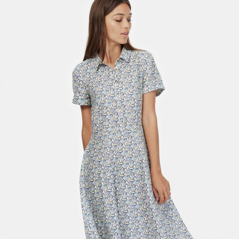 2018 New Boho Style Women Short Sleeve Linen Liberty Print Vintage Midi Beach Dress