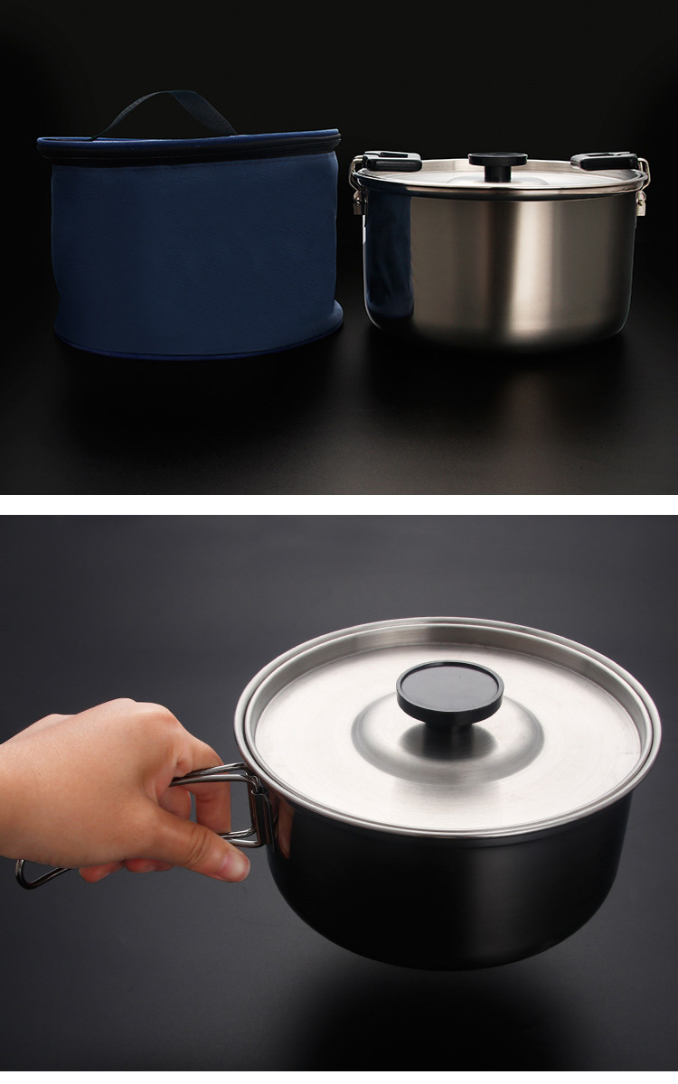 High Quality 304 Stainless Steel Outdoor Cooking Pot Set Camping Cookware Set With Storage Bag