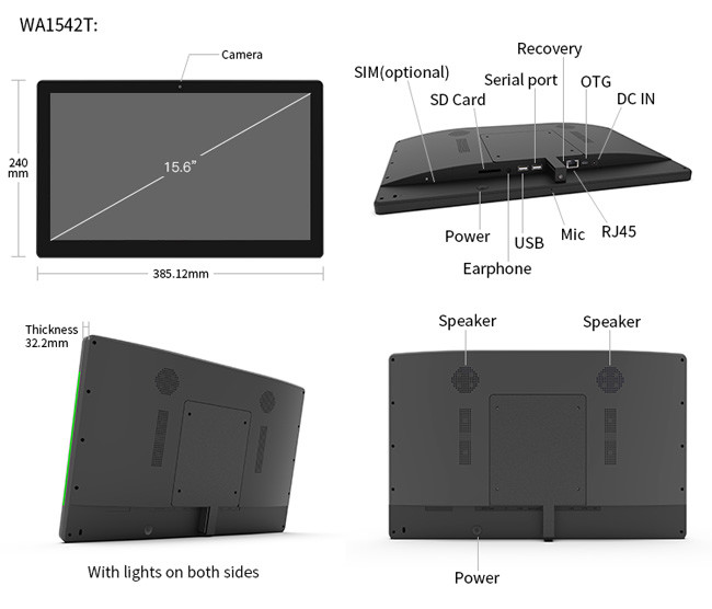 15.6 Inch desktop digital signage Screen Display Surrounding LED Light Bar