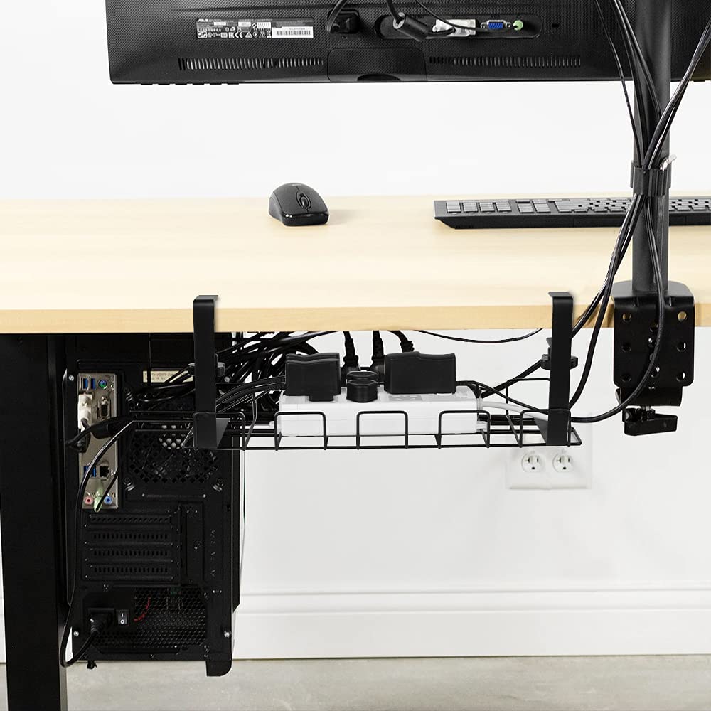Tidy Standing Type White Cable Management Tray for Home Office No Drilling Required