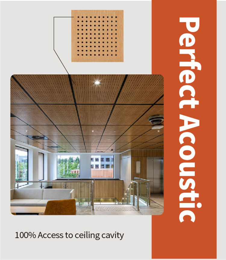 Sound Absorbing Suspended Wood Panel Ceiling , Perforated Wood Acoustic Panels 12mm