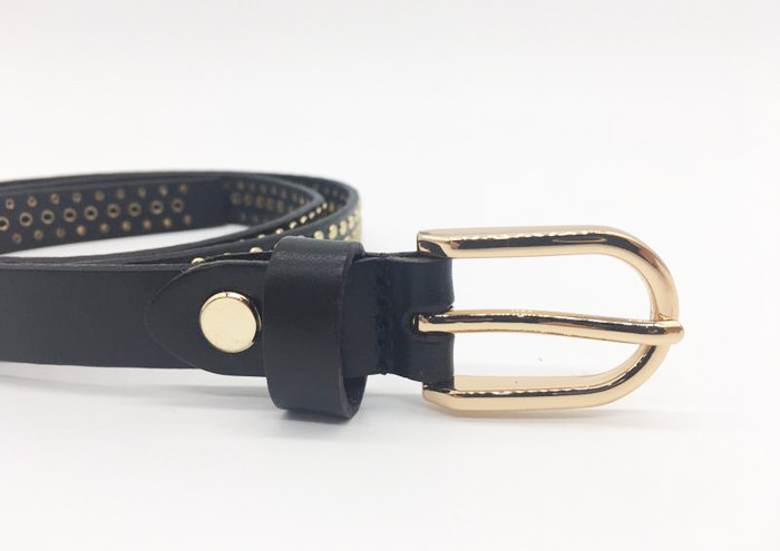 Light Weight Womens Studded Leather Belt With Gold Buckle 3/4" Width
