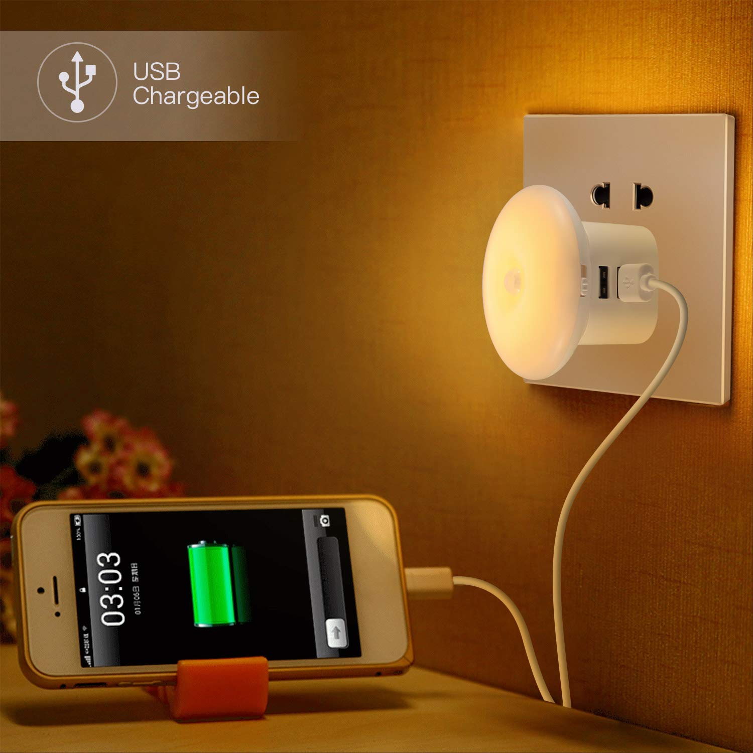 Motion Sensor Night Light,Upgraded Rechargeable 1.5W LED Night Lamp Portable Wireless Indoor Light
