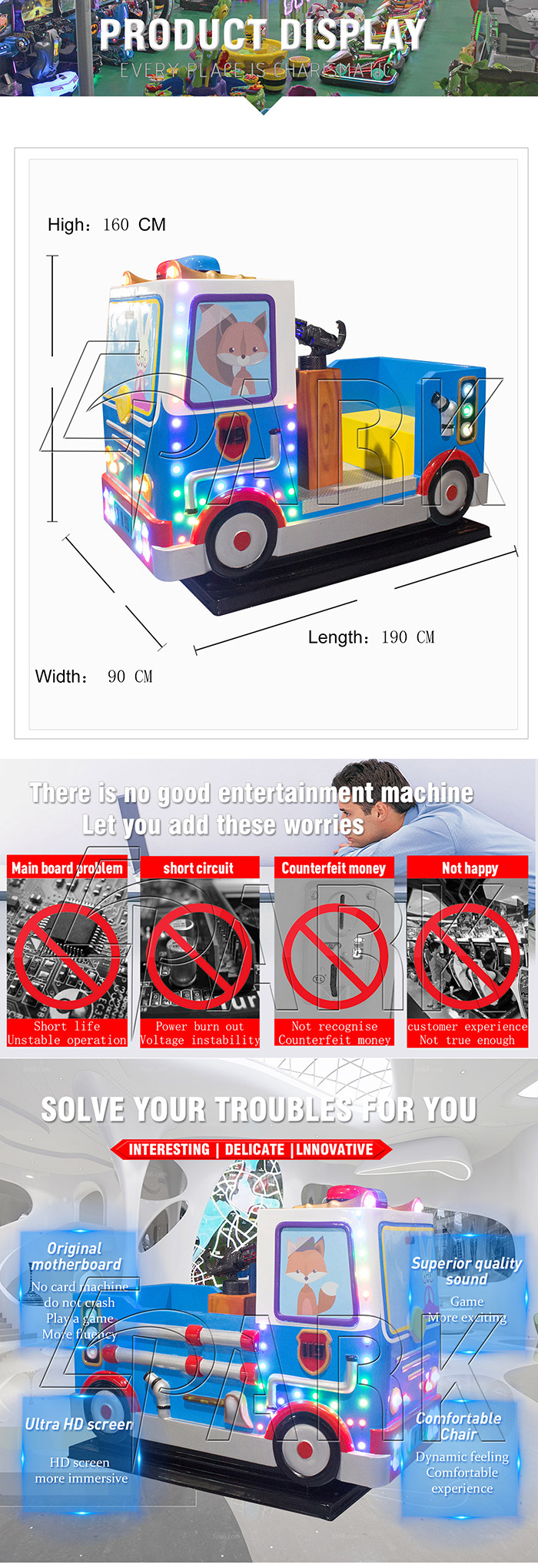 180KG Kiddy Ride Machine Fire Car Shooter Game Mp3 2 Players Swing Car
