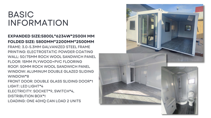 Flat 40ft Expandable Container Homes , 2 Bedroom Prefab Folding Container House