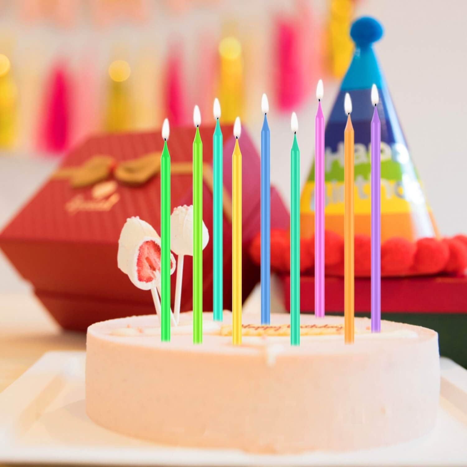 Greetings Birthday Candles, Multicolored Long Thin & Happy Birthday Text On Toothpicks (25-Count)