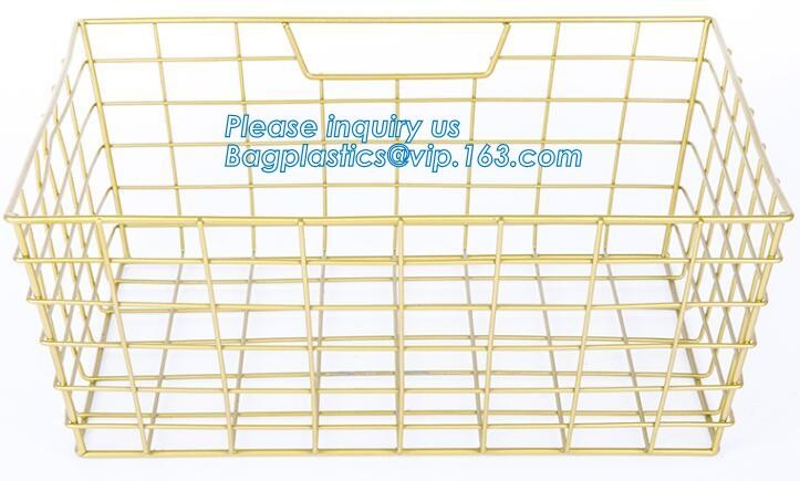 metal wire storage basket with tray in whole sale lowest MOQ sale even just buy 1 set, Kitchen storage Rose gold wire me