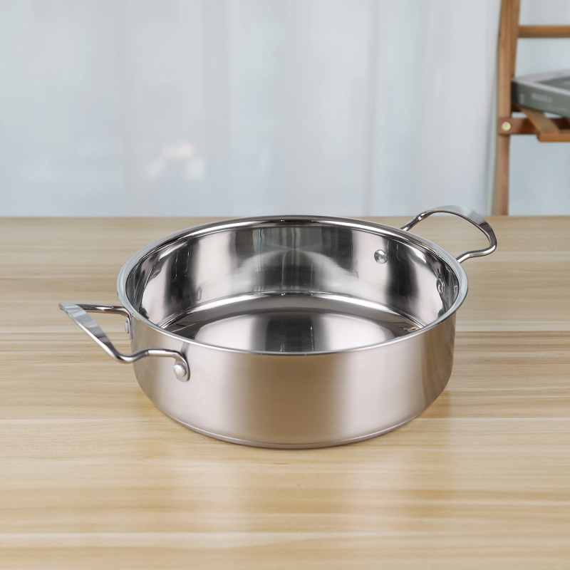 Double Handle Kitchen Soup Pots 24cm Stainless Steel With Glass Lid