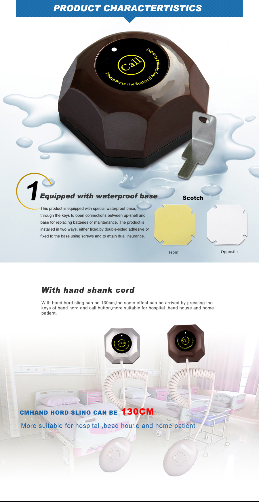 Hospital patient call button with Hand Shank