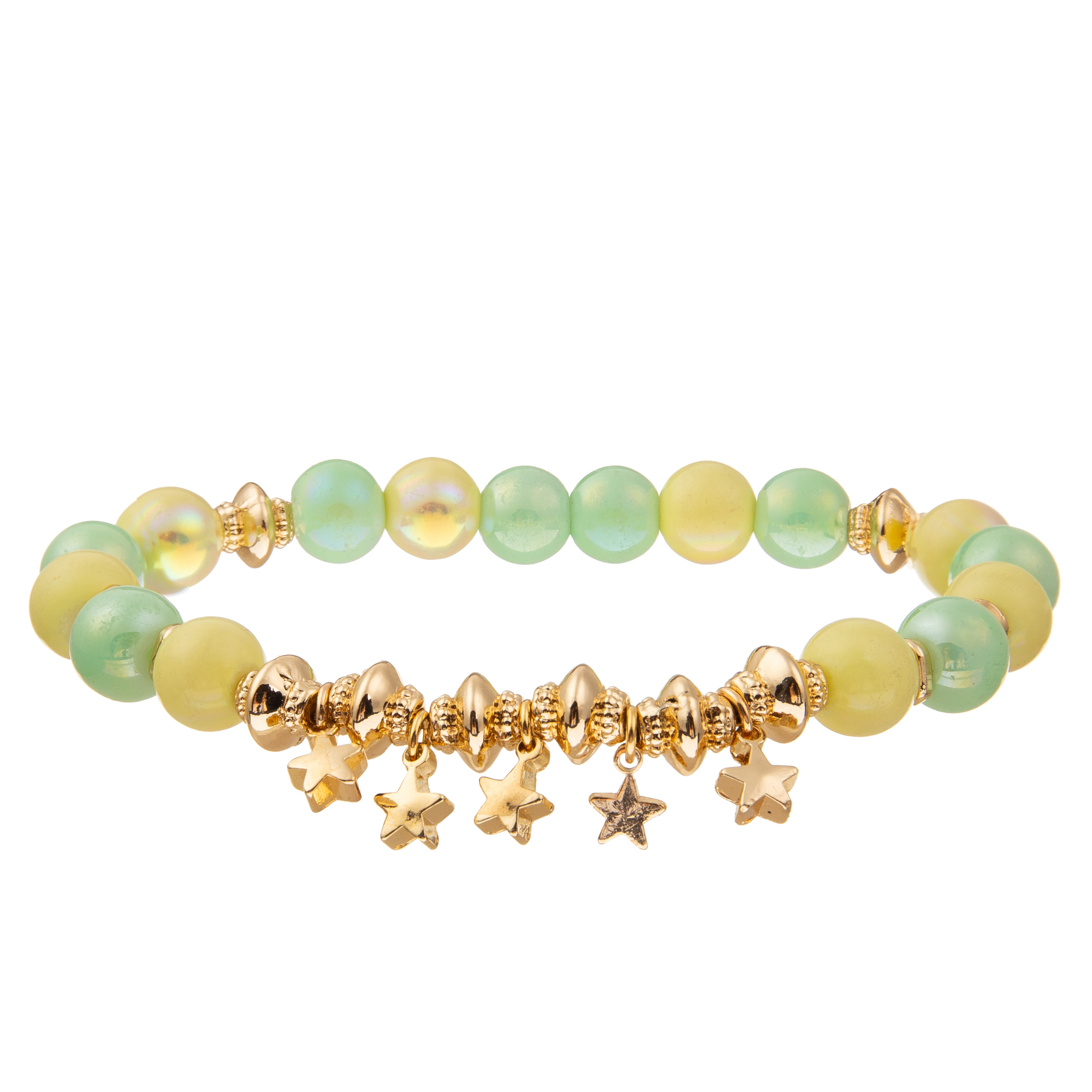 Gold Plated Handmade Beads Chain Link Bracelets With Round Faceted Crystal