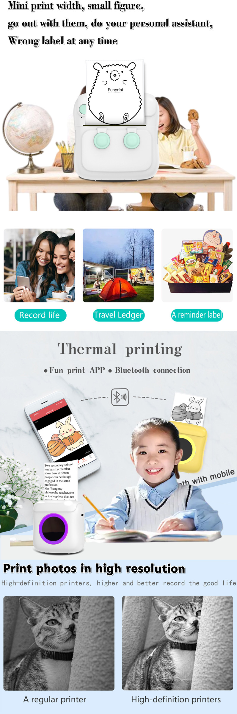 Portable Phone Thermal Mini Printer Sticker Bluetooth 200DPI