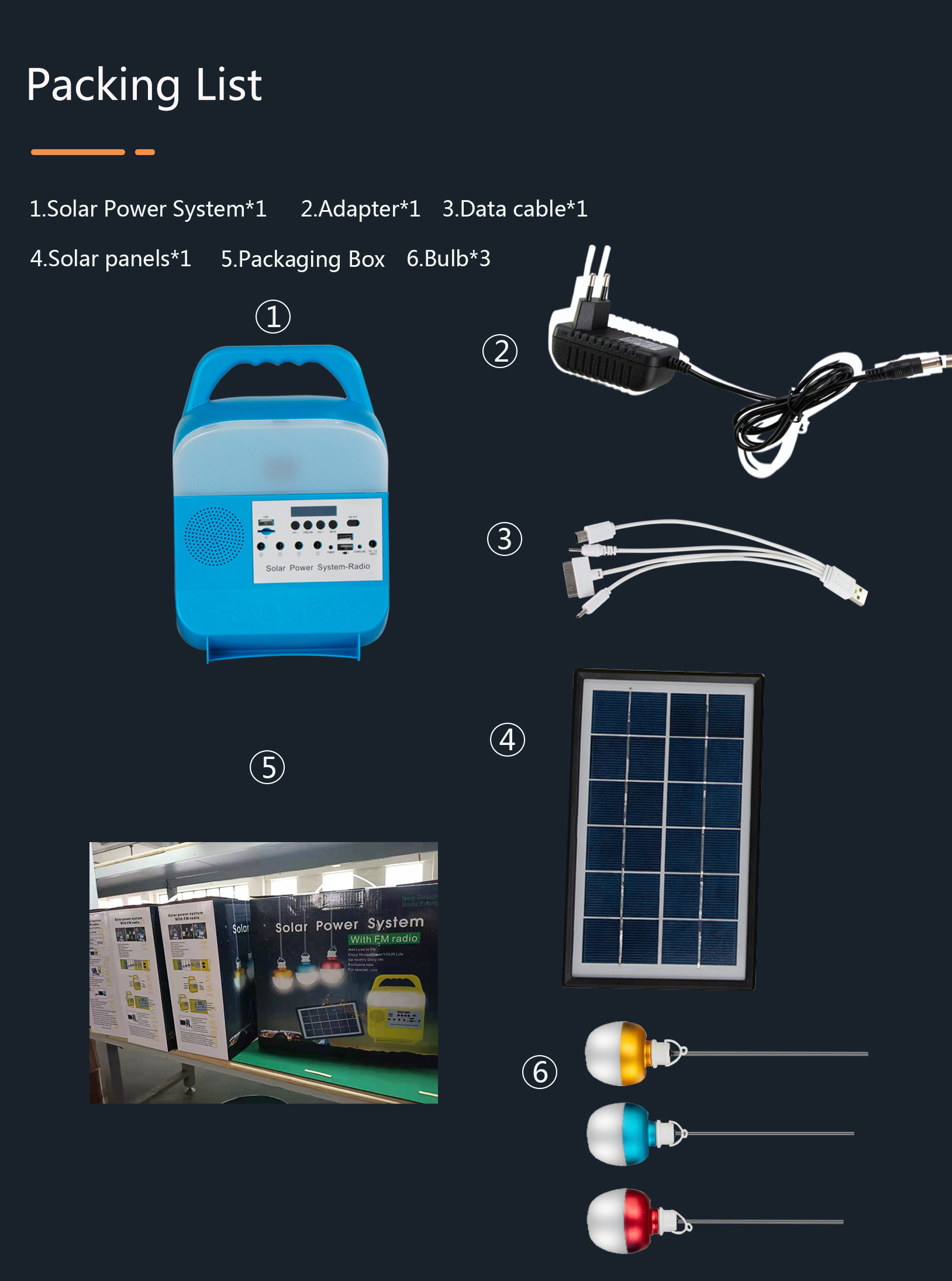 6PCS Multifunctional Emergency Solar Home Lighting System Panel Mini Kit