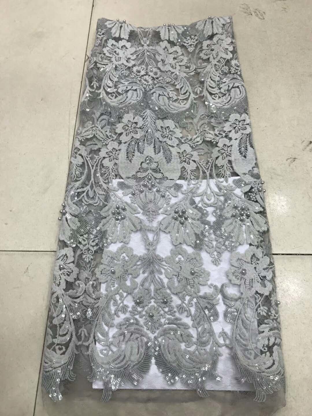 Shiny Sequin Embroidered Floral Beaded Bridal Lace Fabric Light And Transparent Texture